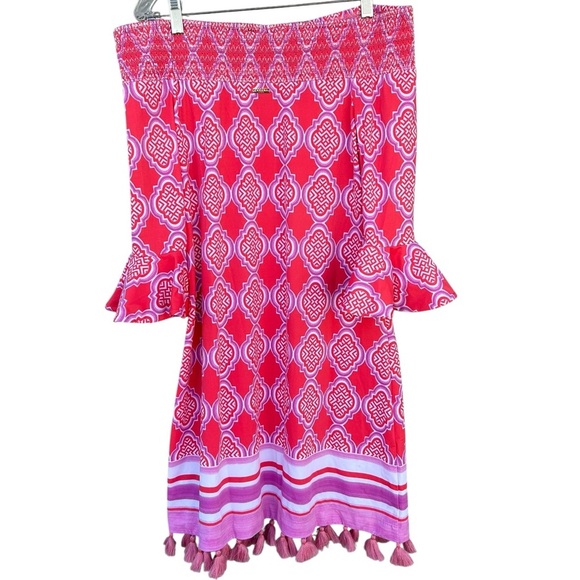 NWT Cabana Life UPF Sun Protection Coral Geo Smocked Dress Cover Up - Size Small - Picture 12 of 15